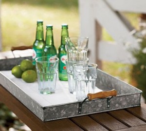 Create a self-serve area using a tray, some glasses and necessary drink ingredients