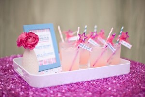 Placing several of the same type of drink on a serving tray makes for a sweet look