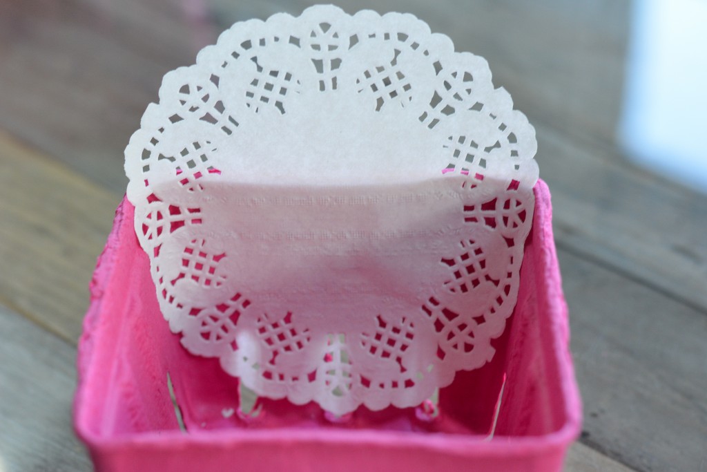 Place doily on back of container...you can overlap two or three if you'd like!)