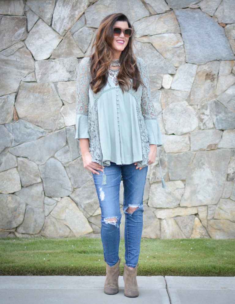 Lace and Distressed Denim for Fall